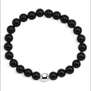 AQUA Sterling Silver & Black Onyx Bead Stretch Bracelet Bloomingdales NWT